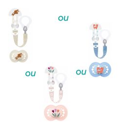 MAM Sucette Original Nature avec Attache-Sucette Rose Fleurs 18 mois et + - Sucette anatomique et attache universelle coloris aléatoire
