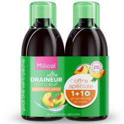 Milical Draineur Ultra Minceur 2x500 ml Thé Vert Pêche - Brûle les graisses, détoxifie l'organisme, active l'élimination des toxines