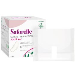 Saforelle Serviettes Hygiéniques Jour Avec Ailettes Coton Bio 10 unités - Protection Douce et Confortable