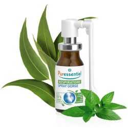 Puressentiel Respiratoire Spray Gorge 15 ml – Apaise la gorge, calme le pharynx et soutient le système respiratoire