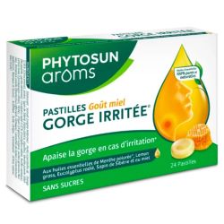 Phytosun Arôms Pastilles Gorge Irritée - Sans Sucre - Goût Miel - 24 pastilles