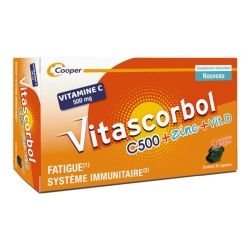 Vitascorbol C500 + Zinc + Vitamine D - Anti Fatigue et Renfort du Système Immunitaire - 30 Capsules