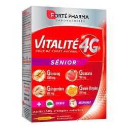 Forté Pharma Vitalité 4G - Dynamisant Naturel Sénior - Au Ginseng Gingembre et Ginkgo - 20 ampoules