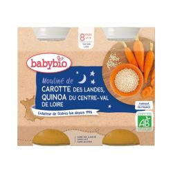 Babybio Bonne Nuit Petit Pot Mouliné de Carotte Quinoa 8 mois - 2 x 200g