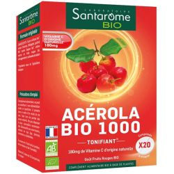 Santarome Bio Acérola Bio 1000 - 20 comprimés à croquer - Réduit la fatigue et soutient l’immunité