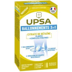 UPSA Ballonnements 3 en 1 - Soulage les Inconforts Digestifs - 40 Gélules Végétales