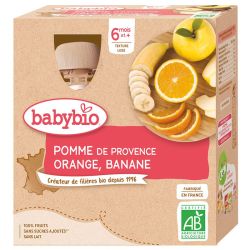Babybio Gourdes Purée de Fruits Pomme Orange Banane +6m Bio - 4 x 90g