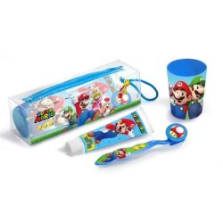 Super Mario Ensemble de Soin Buccal pour Enfants - Brosse à dents, dentifrice, verre et trousse