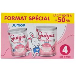 Guigoz Optipro Junior 4ème âge 2x900g – Développement cognitif et système immunitaire - Format spécial la 2e boîte à -50%