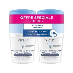 Vichy Déodorant Minéral 48H Roll-On - Lot de 2 x 50 ml - Déodorant Haute Tolérance