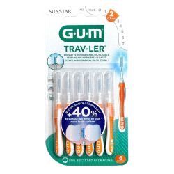 Gum Brossettes interdentaires Trav-Ler - Pack de 6 brossettes - Taille 2 : 0.9 mm - Nettoyage précis