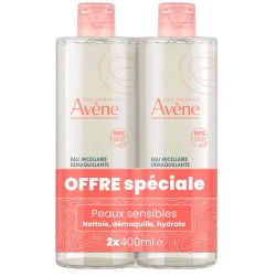 Avène Les Essentiels Eau Micellaire Démaquillante - Lot de 2 x 400 ml - Nettoie, démaquille et apaise