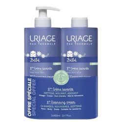 Uriage Bébé 1ʳᵉ Crème Lavante Visage, Corps & Cheveux - 2 x 500ml