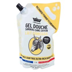 Les Petits Bains de Provence Recharge du Gel Douche Surgras Sans Savon Au Lait d'Ânesse 900 ml - Hygiène et douceur visage corps cheveux