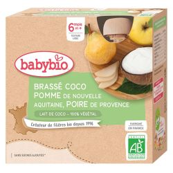 Babybio Gourde Brassé Végétal Lait de Coco Pomme Poire +6m Bio - 4 x 85g