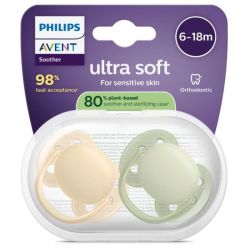 Philips Avent Pacifier Ultra Soft Sucettes Orthodontiques en Silicone 6-18 Mois SCF091/45 - 2 Sucettes