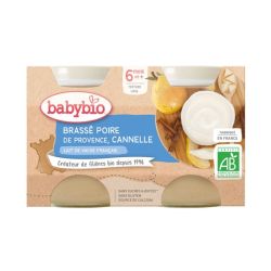 Babybio Brassé Lait de Vache Poire Cannelle 6 mois - 2 x 130g