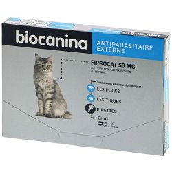 Biocanina Fiprocat 50 mg Solution Spot-On Chats 3 Pipettes de 0,5 ml - Traitement des puces et des tiques