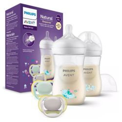 Avent Natural Coffret de Naissance Response - Kit Nouveau-Né - Monde Marin - Biberons Verre + Sucettes