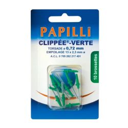 Papilli Clippée Brossettes Interdentaires - Verte - 0,72mm - Lot de 10