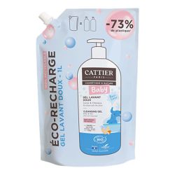 Cattier Bébé Gel Lavant Doux Bio - Nettoie en Douceur Cheveux et Corps - Recharge de 1L