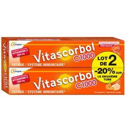 Vitascorbol Vitamine C 1000 - Réduit la Fatigue et Maintien le Système Immunitaire - 2 x 20 Comprimés Effervescents