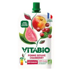 Vitabio Gourde de Fruits Pomme Goyave et Cranberry Bio Sans Sucres Ajoutés - 100g