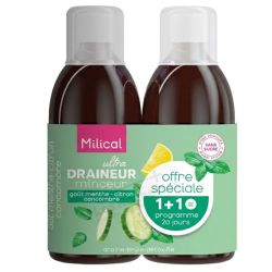 Milical Draineur Ultra Minceur 2x500 ml Menthe Citron Concombre - Brûle les graisses, détoxifie l'organisme, active l'élimination des toxines