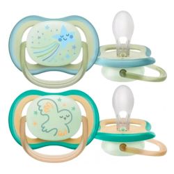 Avent Ultra Air Nighttime - 2 Sucettes Orthodontiques - 0-6 Mois - Couleur : Bleu et Vert