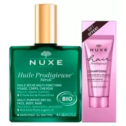 Nuxe Huile Prodigieuse Néroli Bio 100 ml + Hair Prodigieux Le Shampoing Brillance Miroir 30 ml OFFERT