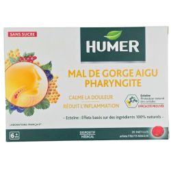 HUMER Mal de Gorge Aigu Pharyngite 20 pastilles goût fruits rouges - Calme la douleur et réduit l'inflammation