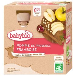 Babybio Gourdes Purée de Fruits Pomme Framboise +6m Bio - 4 x 90g