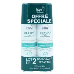 RoC Keops Déodorant Spray Sec - 48H d'Efficacité - Sans Alcool ni Parfum - 2X150 ml
