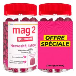 Mag 2 Gommes Nervosité Fatigue - Goût Framboise - Lot de 2 x 45 Gummie