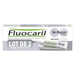Fluocaril Dentifrice Blancheur Bi-Fluoré 145mg lot de 2x75ml - Prévient les caries et restaure la blancheur naturelle