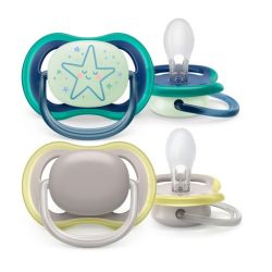 Avent Ultra Air Nuit - Sucettes Orthodontiques Nuit - 6/18 mois - Lot de 2 sucettes
