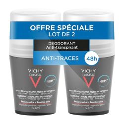 Vichy Homme Déodorant Anti-Transpirant 48H - Lot de 2 x 50 ml - Anti-Irritations Peaux Sensibles