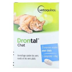 Drontal Chat Comprimé - Vermifuge Vers Ronds et Plats - 2 Comprimés