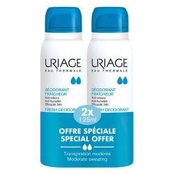 Uriage Déodorant Fraîcheur Spray - Protection 24h - Transpiration Modérée - Lot de 2 x 125 ml