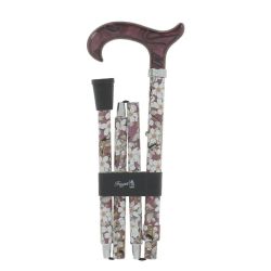 Cannes Fayet Canne de Marche Pliante & Réglable En Aluminium Vieux Rose Motif Fleurs Beige