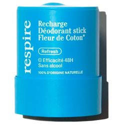 Respire Déodorant Stick Bio - Recharge de 50 g - Fleur de Coton - Protection naturelle 48 h