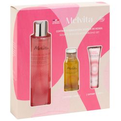 Melvita Coffret Hydratation Source de Roses - Huile démaquillante 30 ml + Essence hydra-repulpante 150 ml + Crème hydratante 10 ml