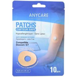 Anycare Patches Capteur Safe 10 pcs - Dexcom G7 : 6,5 cm x 6 cm - protection et maintien optimal du capteur