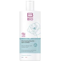 BcomBIO Shampoing Douche Sans Sulfate Bio - 500 ml - Nettoie en douceur corps et cheveux de toute la famille
