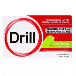 Drill Pastilles Maux de Gorge Anis Menthe Sans Sucre - 24 Pastilles