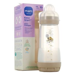 Mam Easy Start Biberon Anti Colique - Débit Rapide - Âge 4 mois et + - 320ml - Couleur : Sable