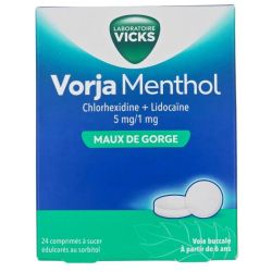 Laboratoire Vicks Vorja Menthol 24 comprimés à sucer - Traitement des maux de gorge