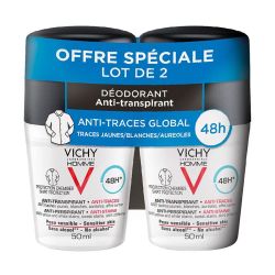 Vichy Homme Déodorant Anti-Transpirant 48H Anti-Traces - Lot de 2 x 50 ml – Protection Invisible et Longue Durée
