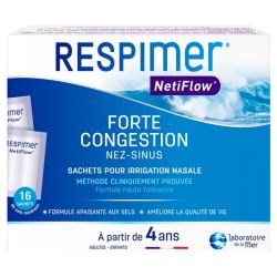 Respimer Netiflow Forte Congestion - 16 Sachets pour Irrigation Nasale - Soulage la congestion