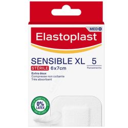 Elastoplast MED+ Sensible XL Pansement Stérile - Soin des Plaies - 6 x 7 cm - Boîte de 5